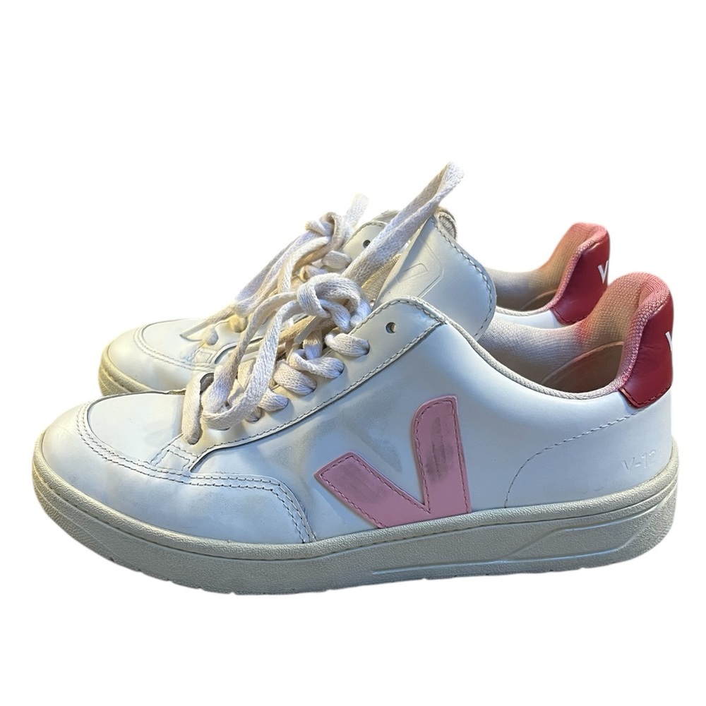 Veja V-12 women's pink and red leather fashion sneakers size 6